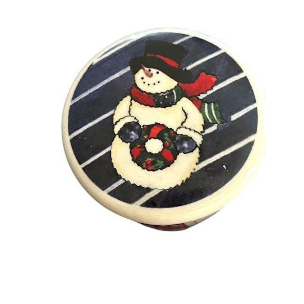 Vintage Holiday Snowman Jar Ceramic Lid Christmas Winter Decorative Container
